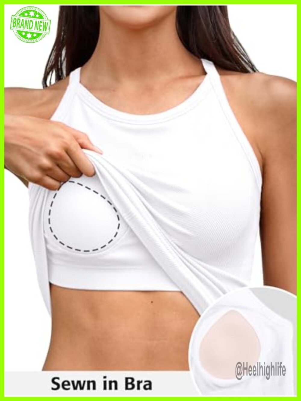 ATTRACO Ribflex Workout Tank Top Built in Bra Ribbed Racerback Slim Fit - Picture 3 of 6